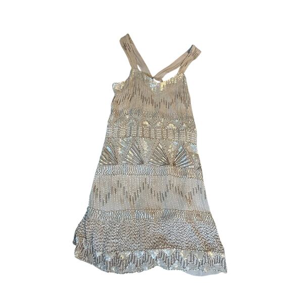 French Connection Champagne Beaded Dress - Size 6 - Picture 6 of 16